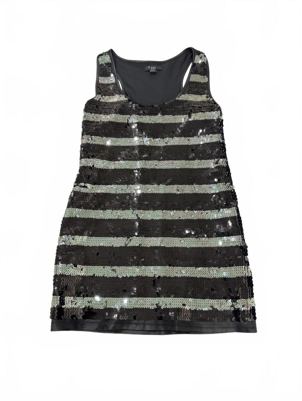 Vintage Y2K Forever 21 Sequin Striped Tunic Tank Top Indie Sleaze Large